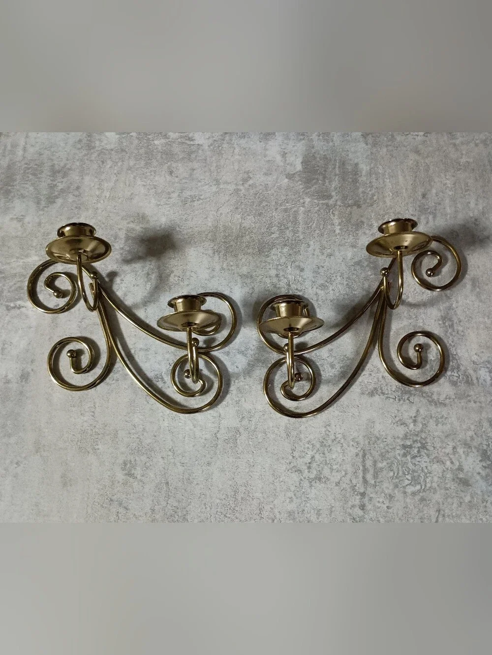 Home Interiors Brass Scroll Wall Candle Sconces - Pair